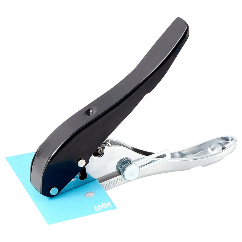 Newisdomake Hole Punch 1/4 inch, Heavy Duty Single Hole Punch Adjustable Hole Spacing, Metal Silver Hand-held Hole Puncher for ID Cards PVC Cards Badge Plastic Cardboard - Image 1